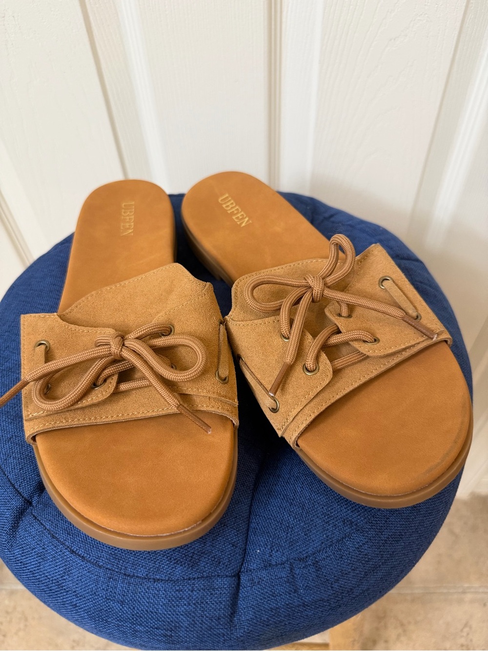 Ubfen Tan Lace-Up Slide Sandals for Women